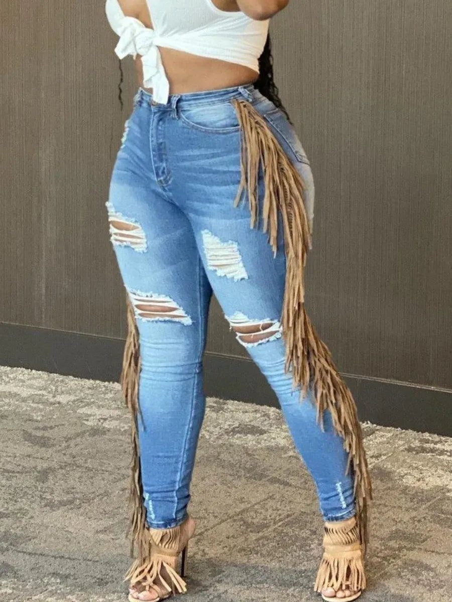 LW Plus Size summer jeans Tassel Design Ripped