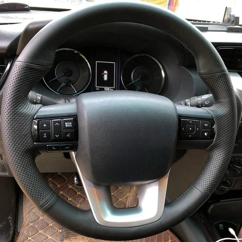 Black Artificial Leather HandStitched Car Steering Wheel Cover
