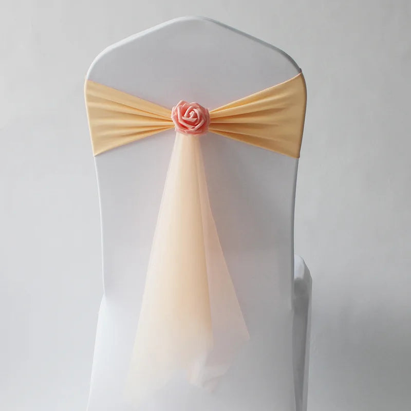 10pcs/lot Stretch Organza Chair Sash with Rose Ball