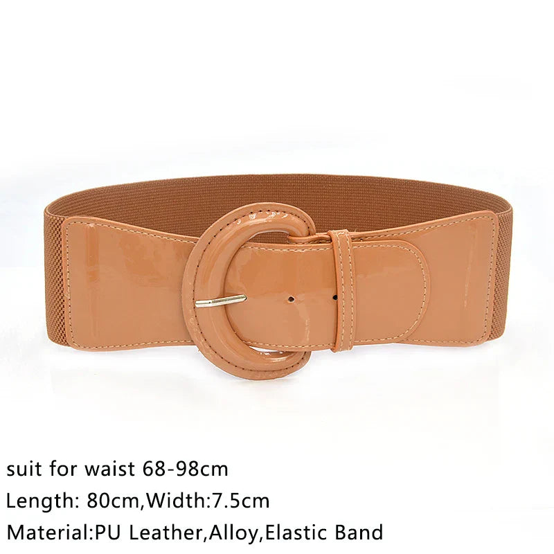 Women Elastic Stretch Waistbands Female Gold Round Buckle