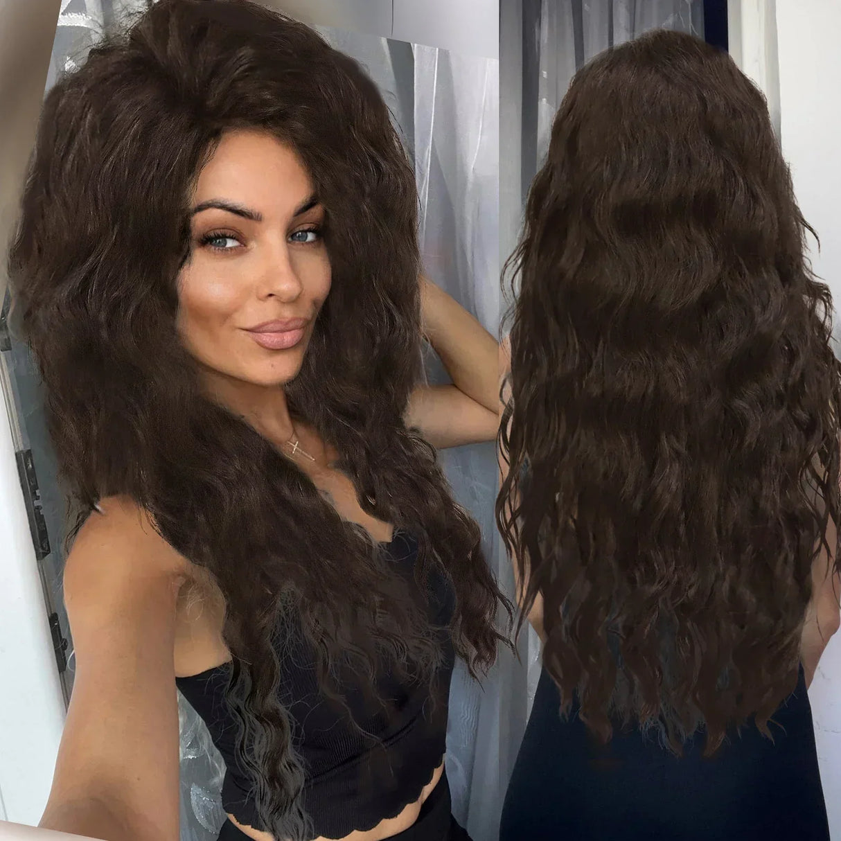 GNIMEGIL Synthetic Long Wave Wig for Woman Natural