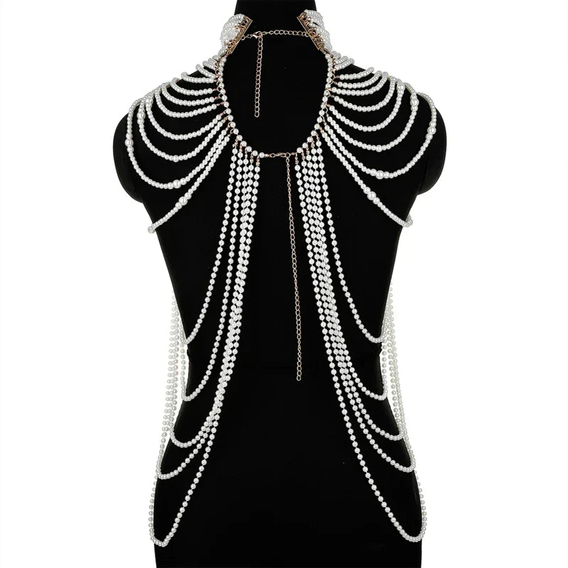 Women Body Chain Sexy Pearl Body Bra Chain