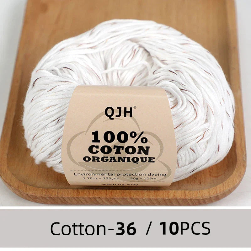 QJH 10PCS 100% Organic Cotton Yarn Pure/Mixed Color