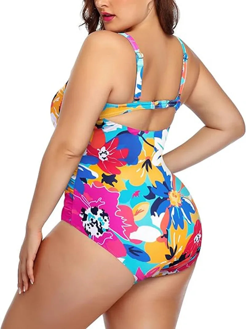 One Piece Floral Printed Women Plus Size Swimsuits