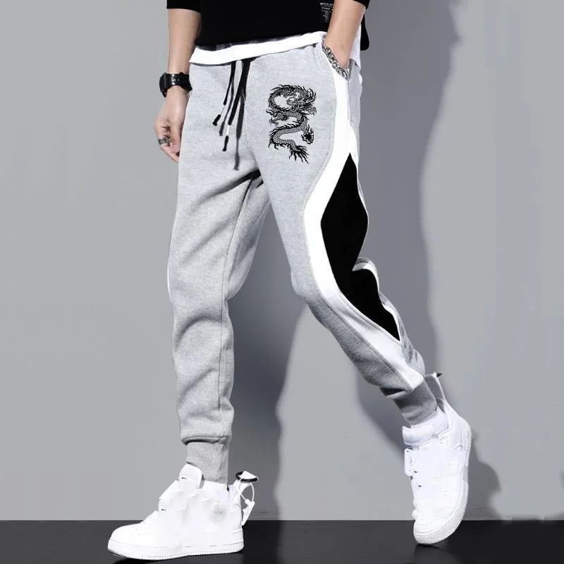 New Men Casual Drawstring dragon print Pants Jogger