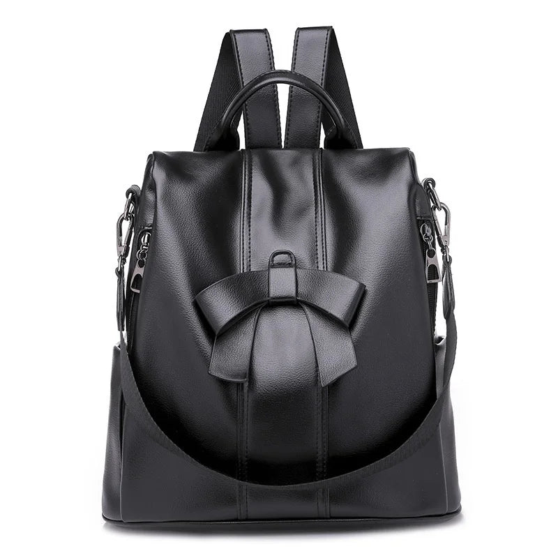 TRAVEASY PU Leather Vintage Bows Cute Woman Backpack