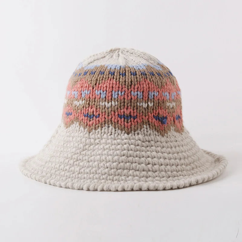 Female Knitting Bucket Hats Harajuku Bucket Hat Fishing