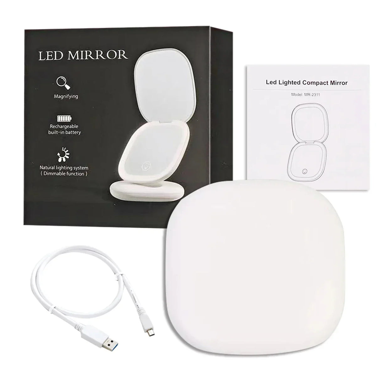 Mini Compact Led Makeup Mirror With Light 5X