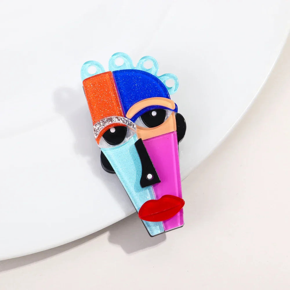 FishSheep Abstract Acrylic Geometric Face Figure Brooches for