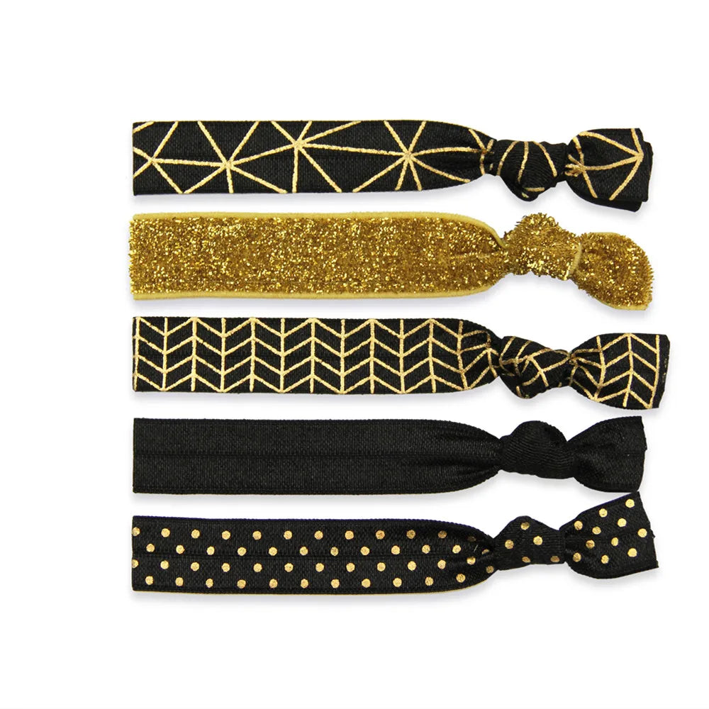 5 Packs Knotted Hair Tie Geometry Polka Dot