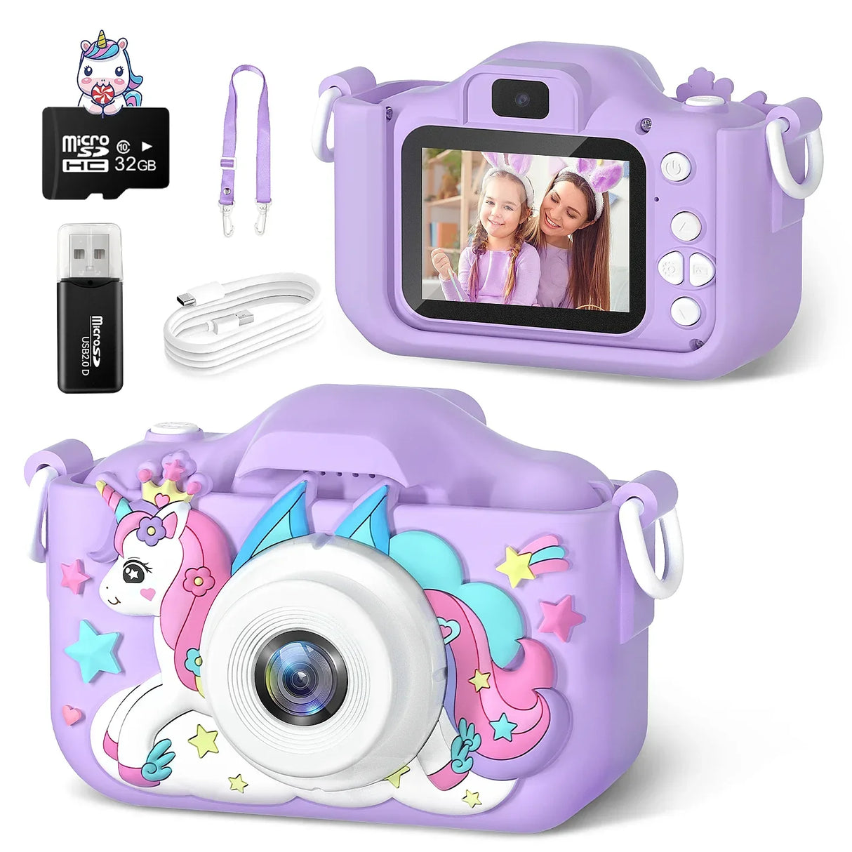 Kids Camera Toys Purple Unicorn for Girls Boys