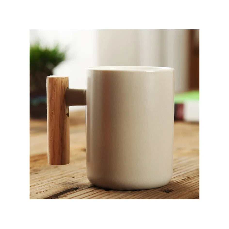 Nordic Wooden Handle Ceramic Porcelain Mug Coffee Cups