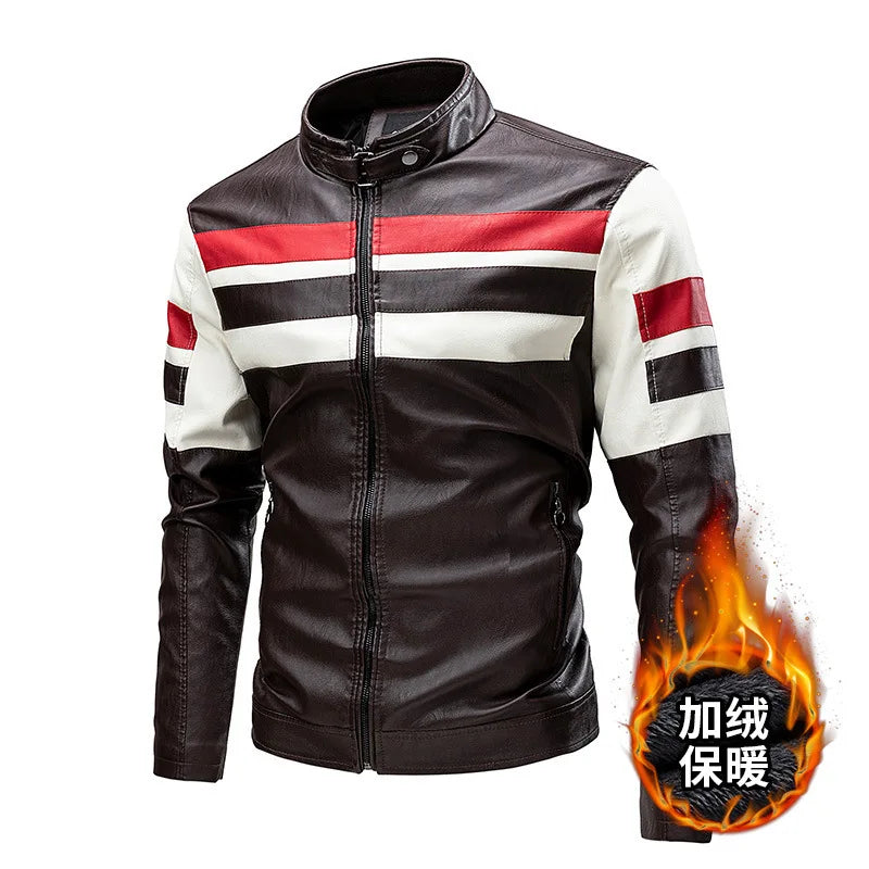 Men Stand Collar Moto Leather Jackets Slim Fit