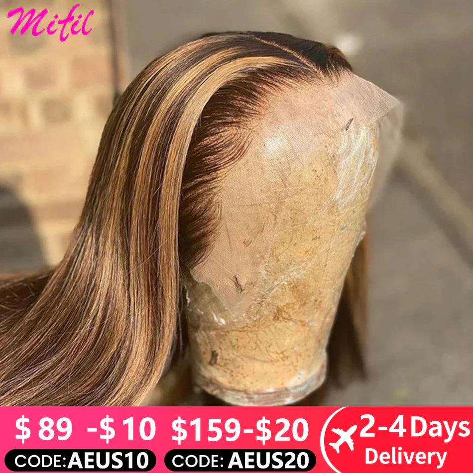 Glueless 13X4 Highlight Wig Straight Lace Front Human