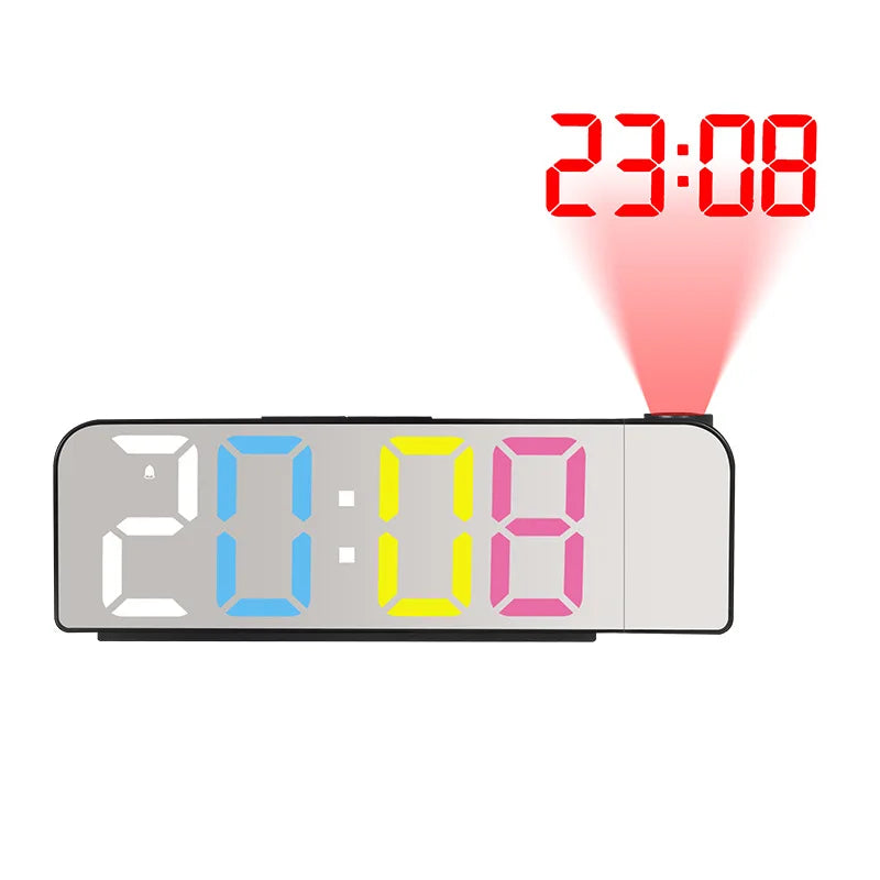 180° Arm Digital Projection Alarm Clock - Night Mode, Power-Off Memory, 12H/24H LED Table Clock