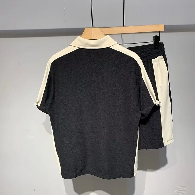 Summer Men's Loose POLO Shirt And Shorts Two-piece