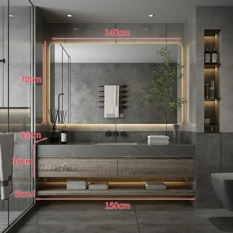 Minimalist Bathroom Cabinet Integrated Rock Plate Ceramic Washbasin