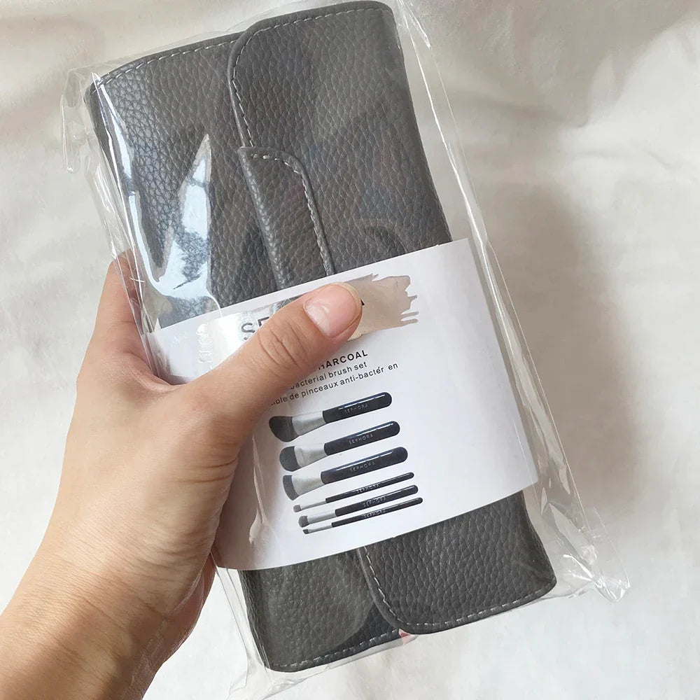 Deluxe Charcoal Antibacterial Makeup Brushes Set - 6Pcs
