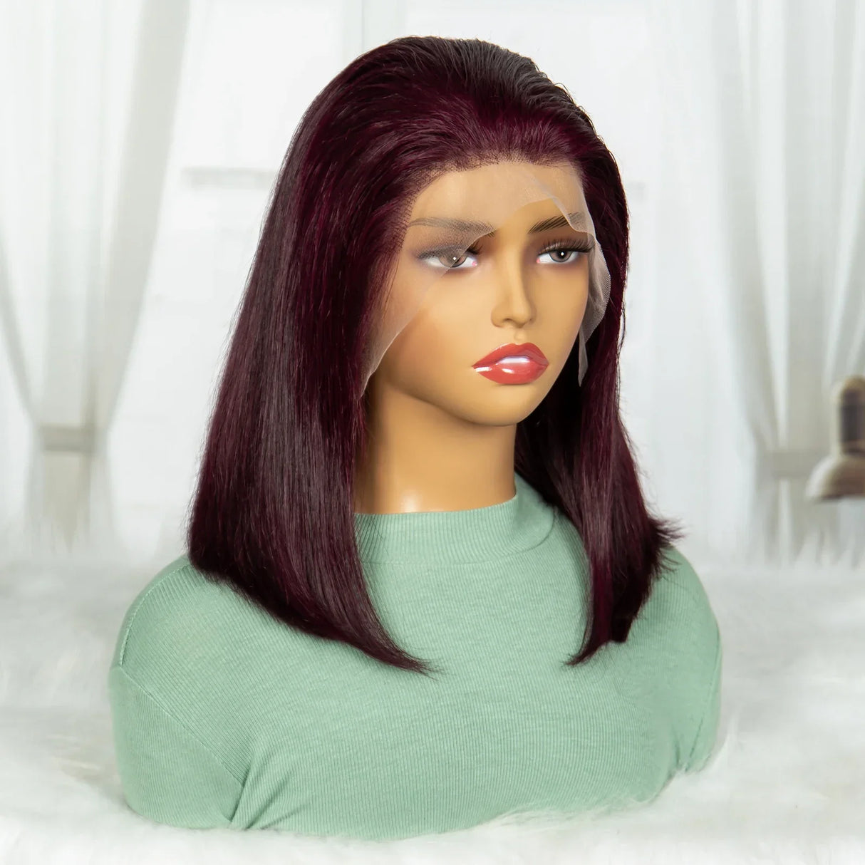 99J Burgundy Straight Short Wig Double Drawn 13x4