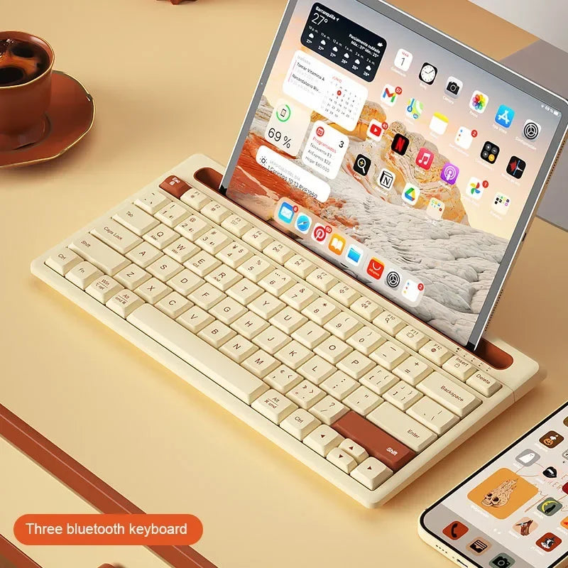 Wireless Bluetooth Keyboard 87 Keys Three-mode Silent Mini