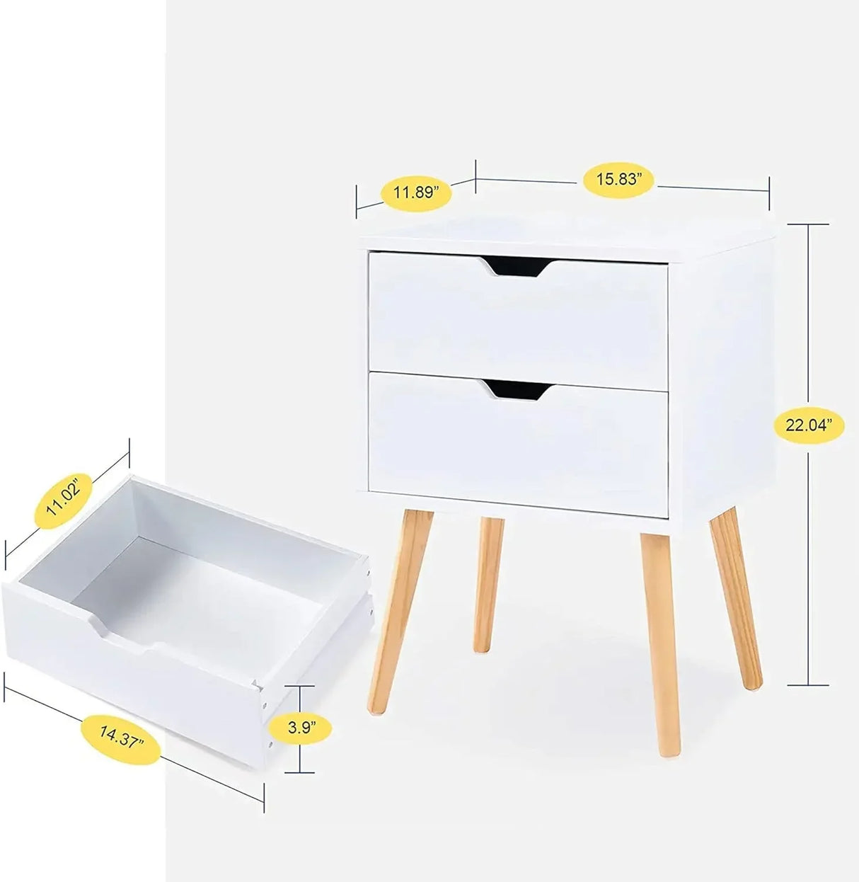 Nightstands Set of 2-Natural Beside Table with Storage