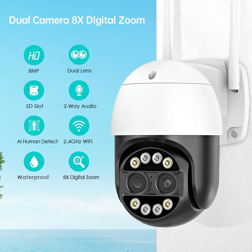 BESDER 8MP 4K 8x Hybrid Zoom 2.8+12mm Dual
