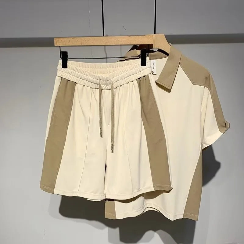 Summer Men's Loose POLO Shirt And Shorts Two-piece