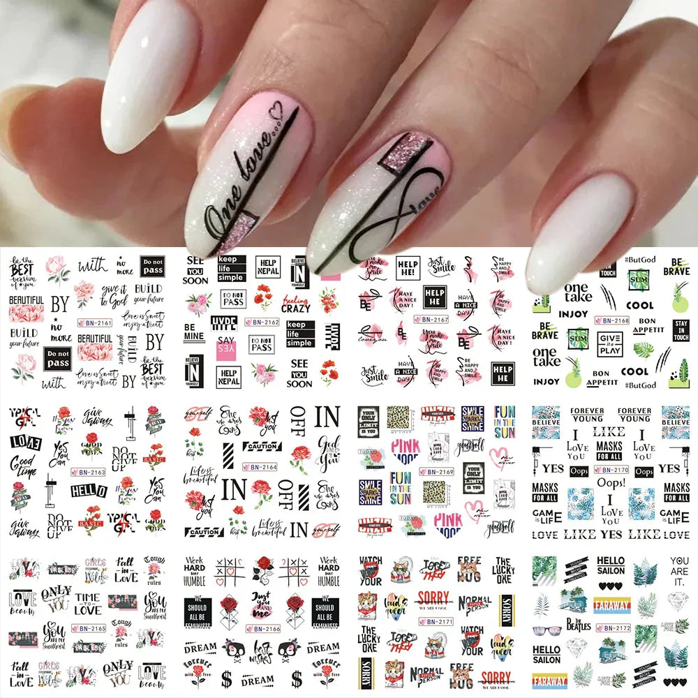 12pcs Hedgehog Animal Nail Water Stickers Pine Cones