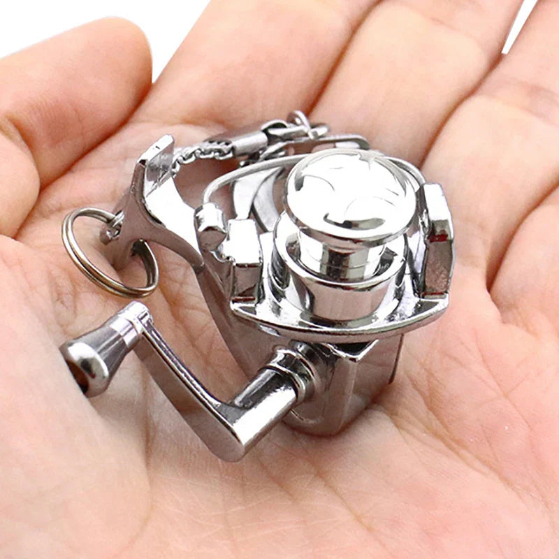 1Pcs Alloy Fishing Reel Drum Pendant Keychain Key