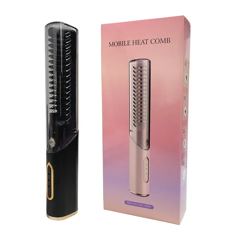 Portable Wireless Electric Hair Brush Heating Hair Straightener
