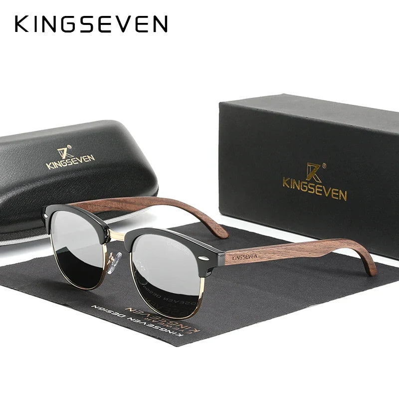 Ship From Spain 2022 Walnut Wooden Men‘s Sunglasses Polarized UV400 Protection Semi-Rimless Retro Eyewear Women Oculos