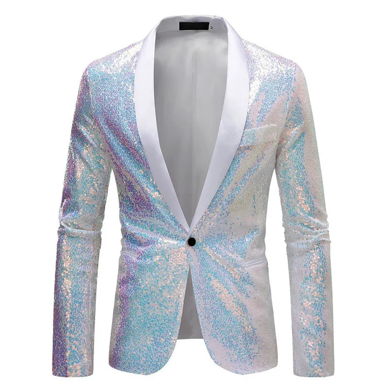 Shiny Gold Sequin Glitter Embellished Blazer Jacket Men