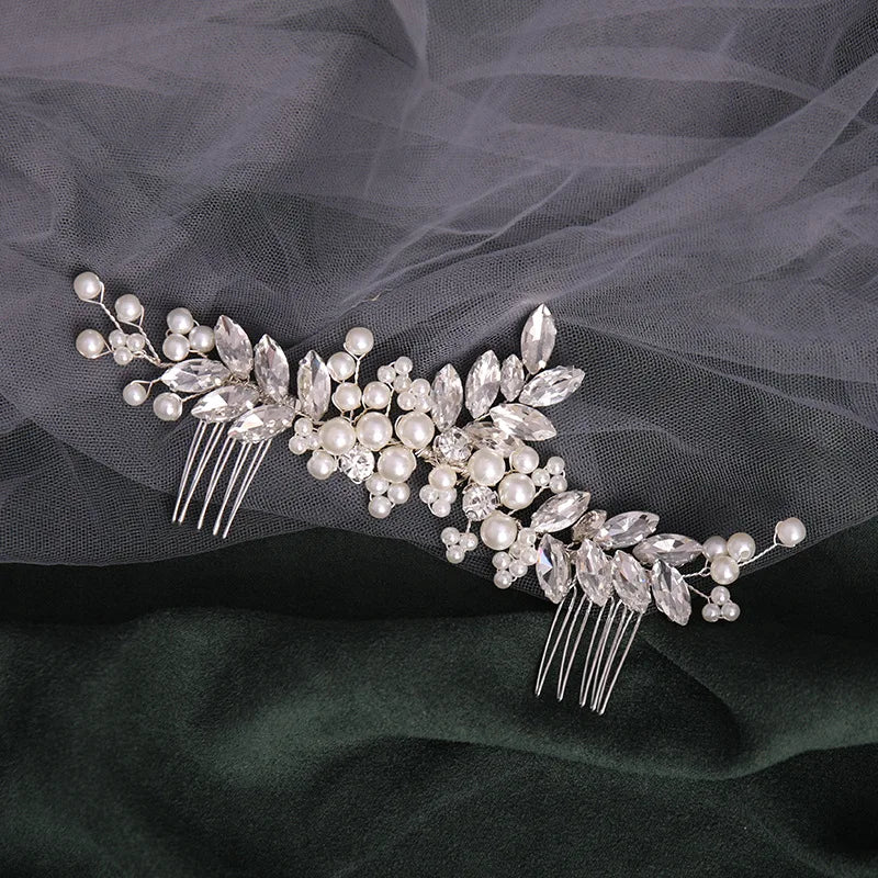 Silver Color Flower Hair Comb Clip Girls Handmade