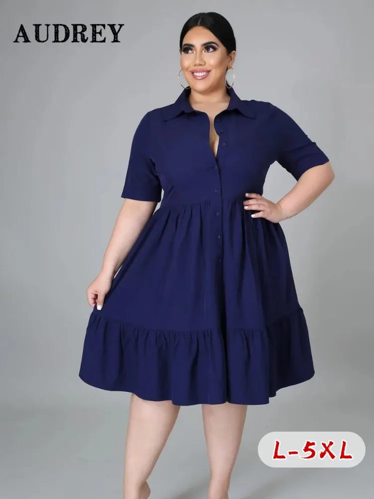 Fashion Plus Size Casual Blouse Dress Elegant Ruched