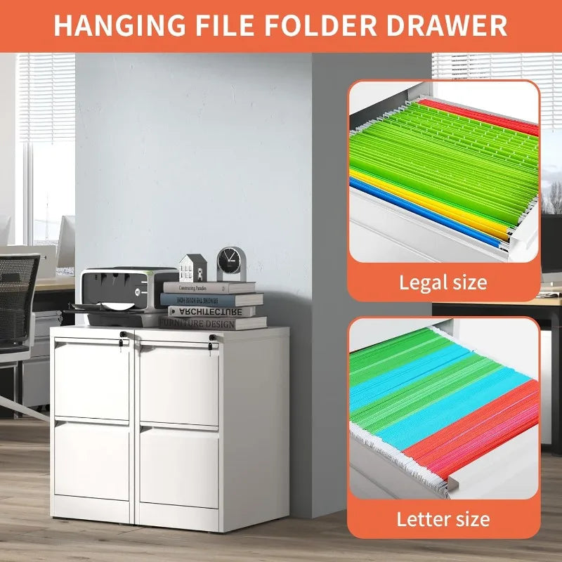 IKIMI 2 Drawer File Cabinet,White Metal Filing Cabinets