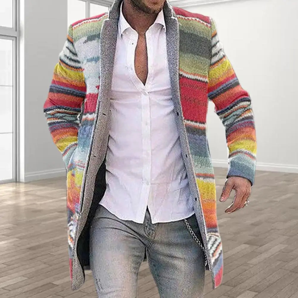 Durable Overcoat Men Skin-friendly Polyester Autumn Winter Rainbow