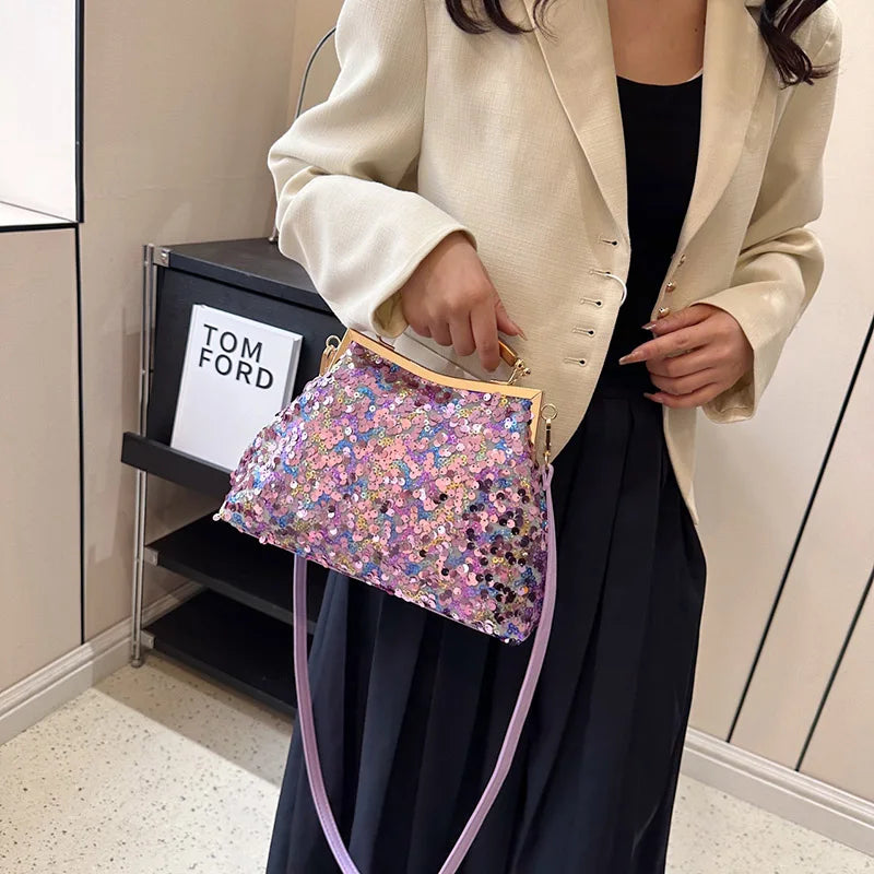 2023 Elegant Women Glitter Sequin Shell Clip Evening