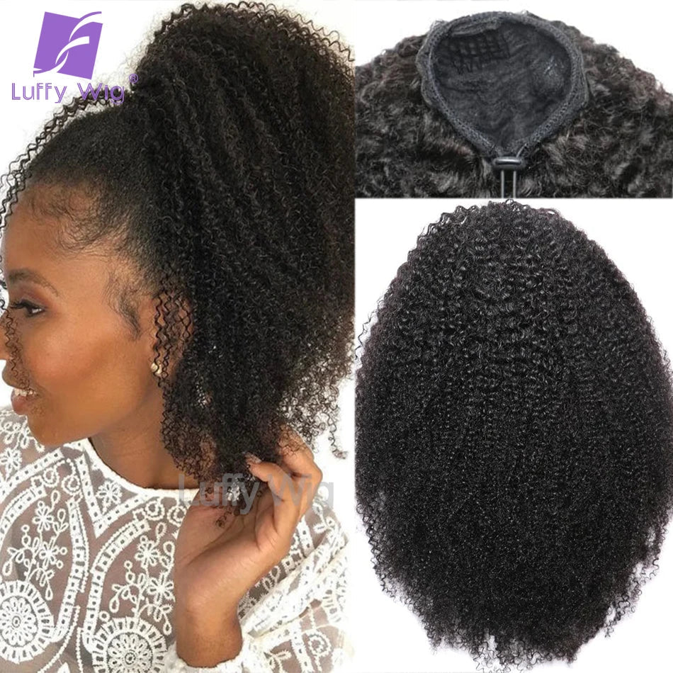 Afro Kinky Curly Drawstring Ponytail Human Hair Real