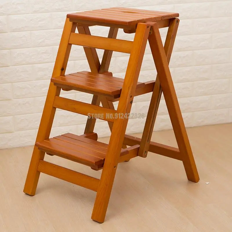 Solid Wood Household Multifunctional Folding Ladder Chair Indoor