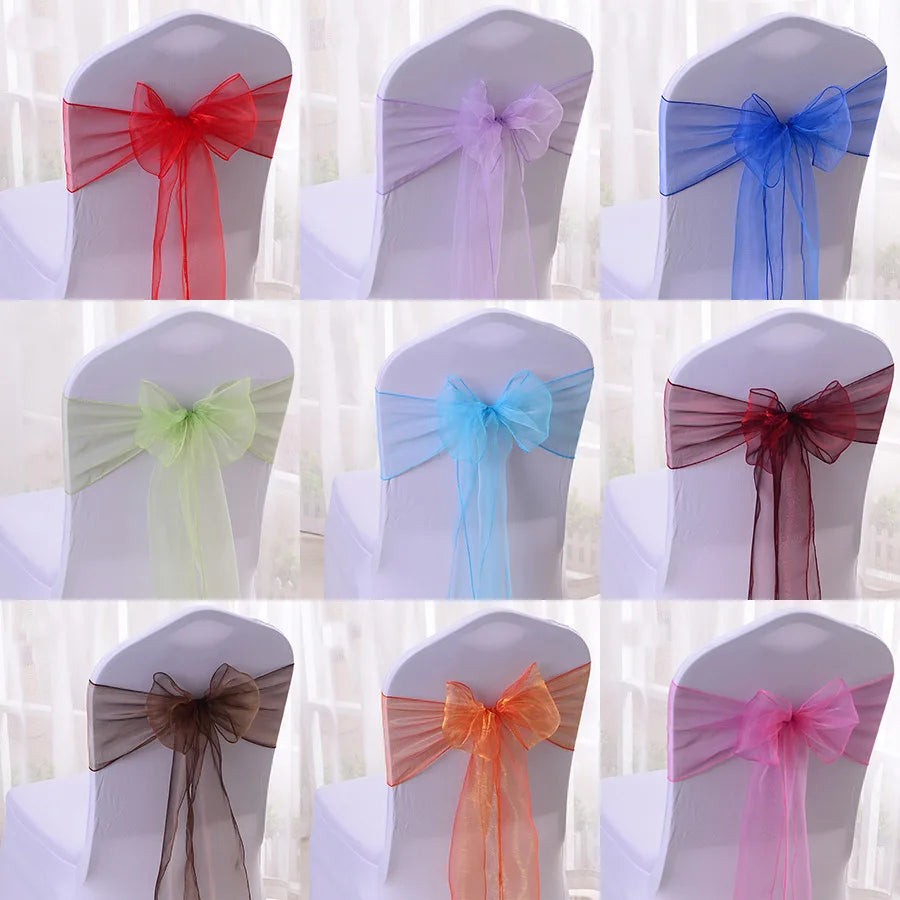 25pcs/lot Pink Organza Chair Sashes Wedding Chair Decoration