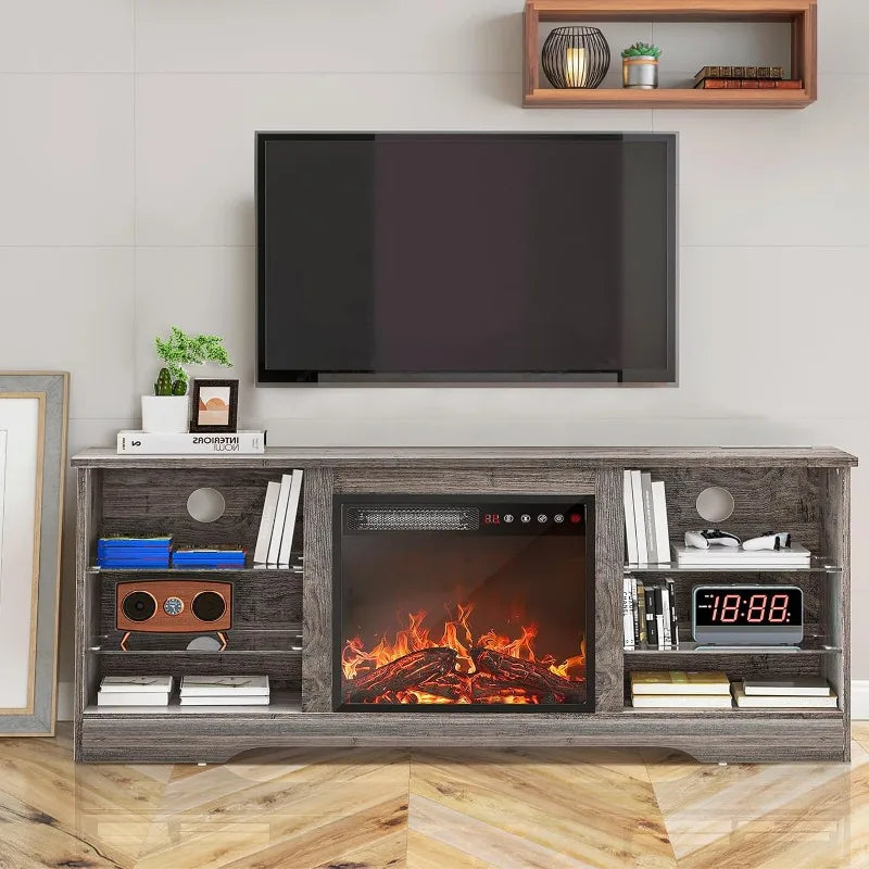 Fireplace TV Stand with 18''Fireplace, Modern Entertainment Center