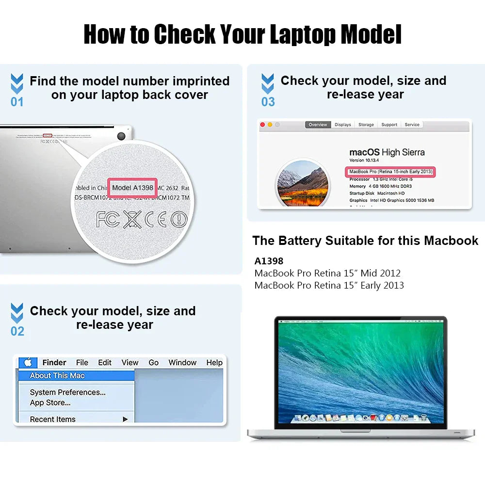 Coeknn 99Wh A1417 Laptop Battery for Apple Macbook