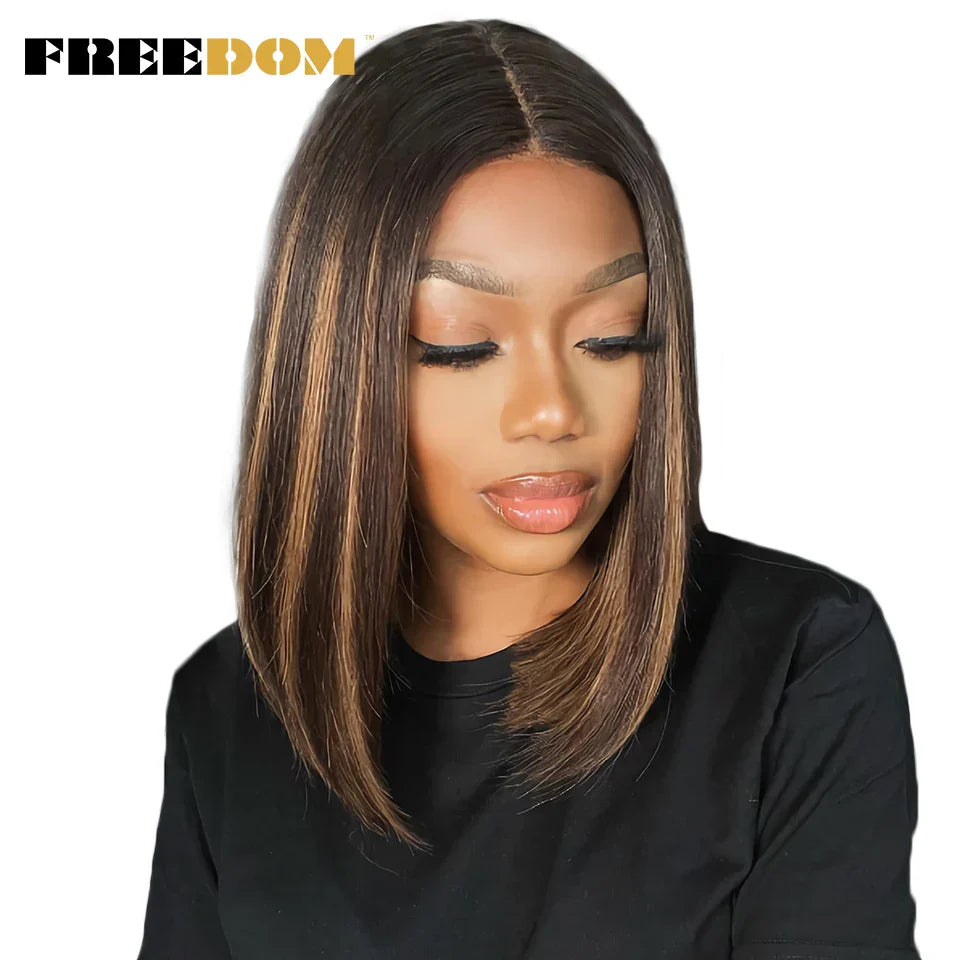 FREEDOM Straight Synthetic Lace Wigs Short Bob Ombre