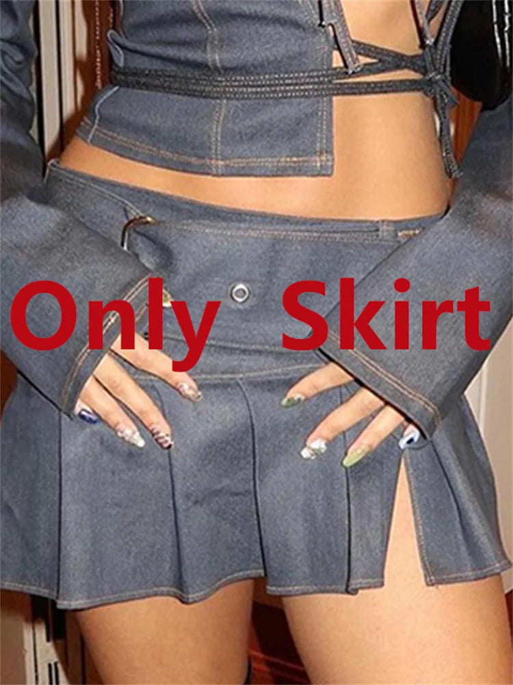 Tawnie Skirt Sets Denim Suit Sexy Crop Top