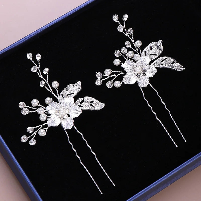 U-shaped Pearl Hairpin Hair Clips Golden Leaf Side