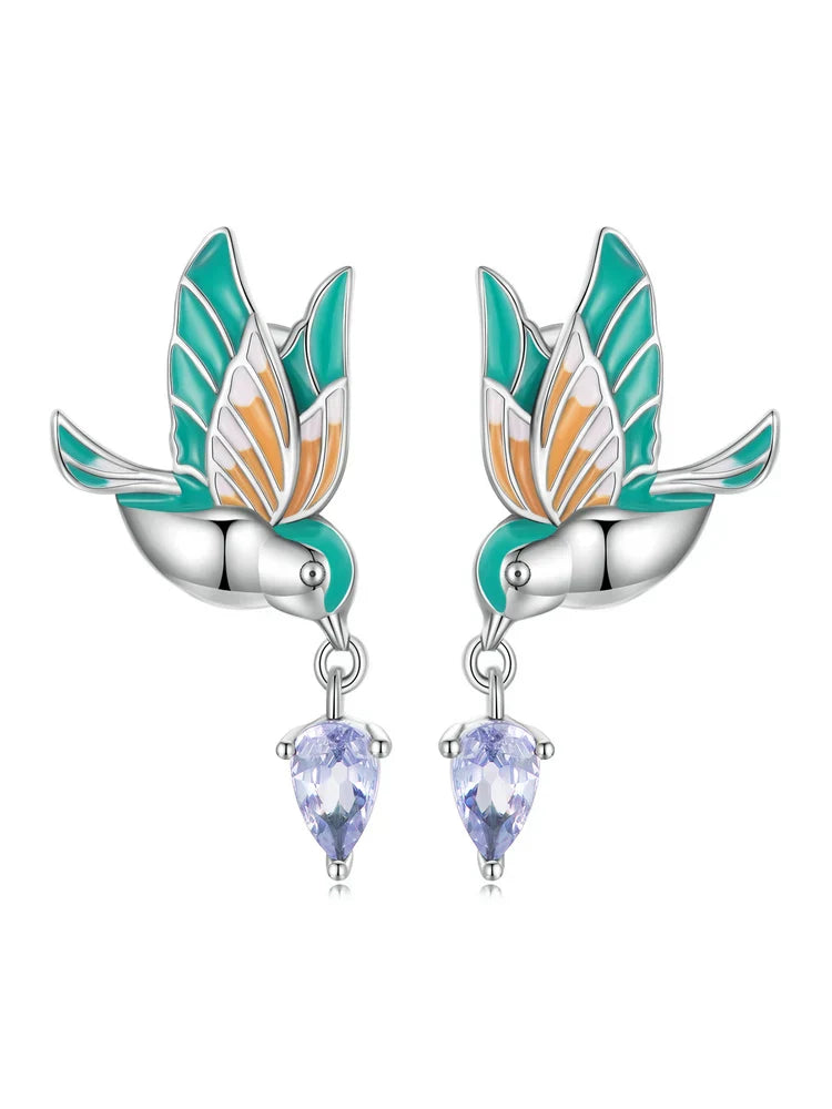 Bamoer 925 Sterling Silver Green Dragonfly Stud Earrings
