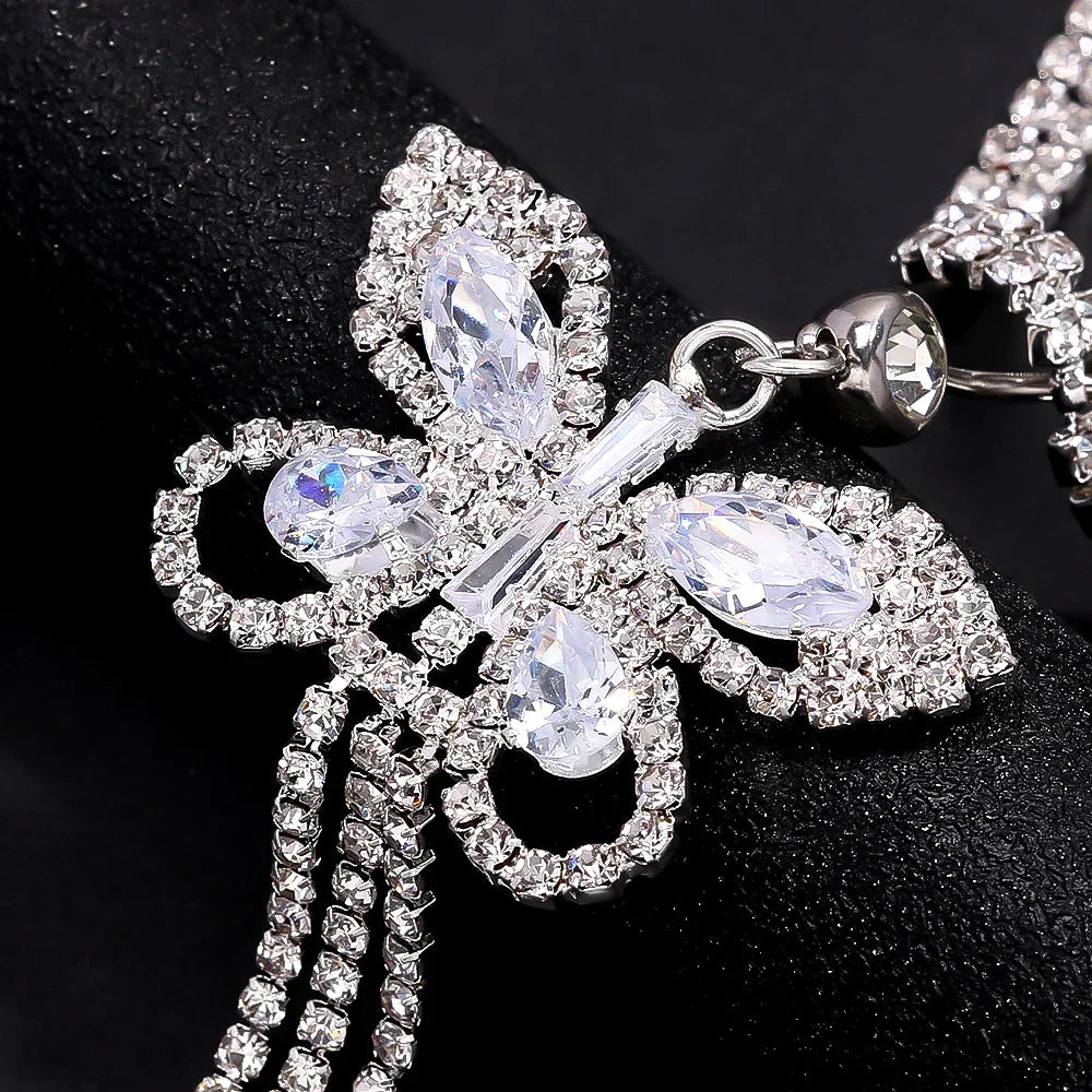 Shiny Rhinestone Butterfly Tassel Waist Chain Sexy Beach