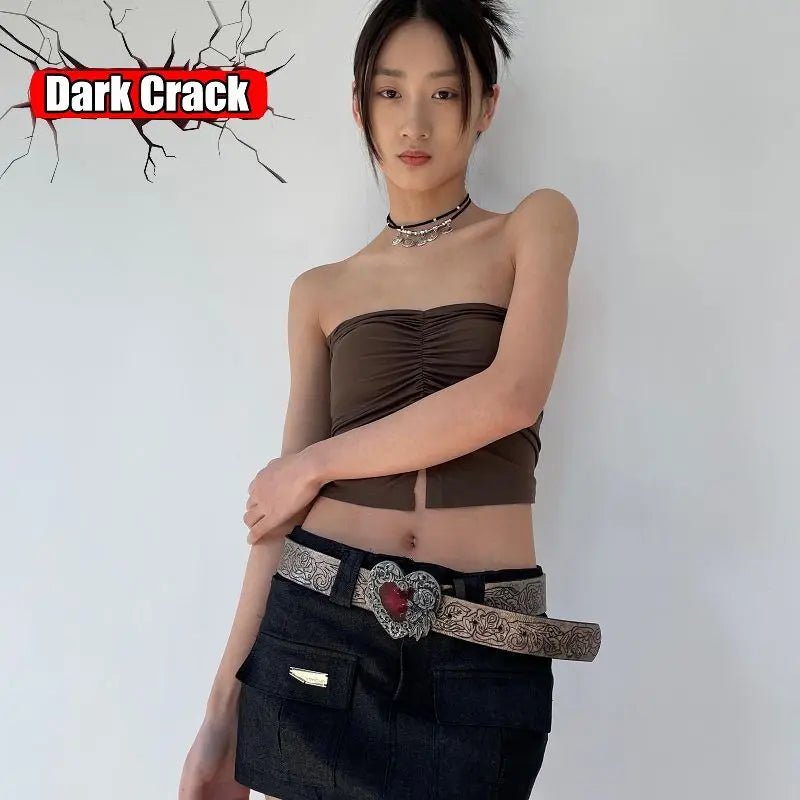 Gothic Women’s Men Y2k Harajuku Punk Lolita Girls Subcultures Personalized Retro Embossed Love Belt Leather Belt Fashion Gift