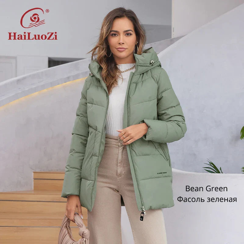 HaiLuoZi 2023 New Women's Jacket Short Warm Hooded