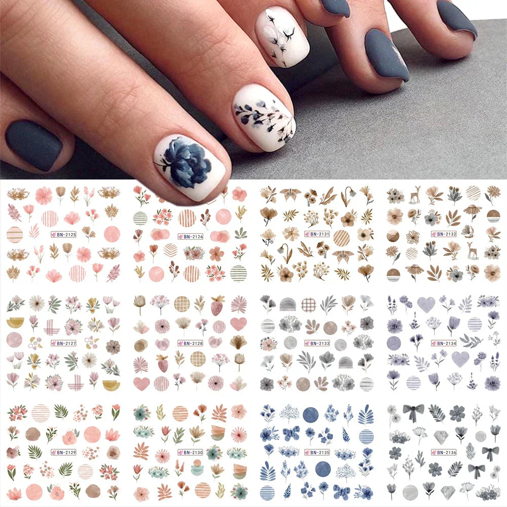 12pcs Hedgehog Animal Nail Water Stickers Pine Cones